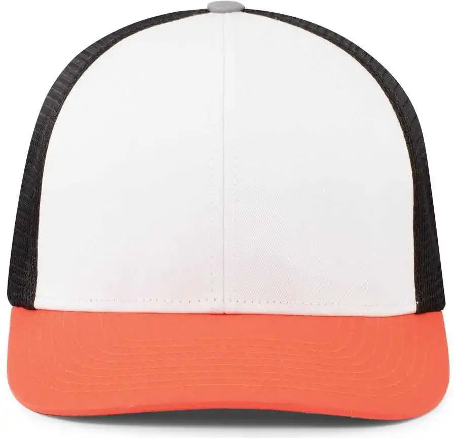 Pacific Headwear P401 Fusion Trucker Cap - White Black Orange - 6 3/8’’ - 7/8’’