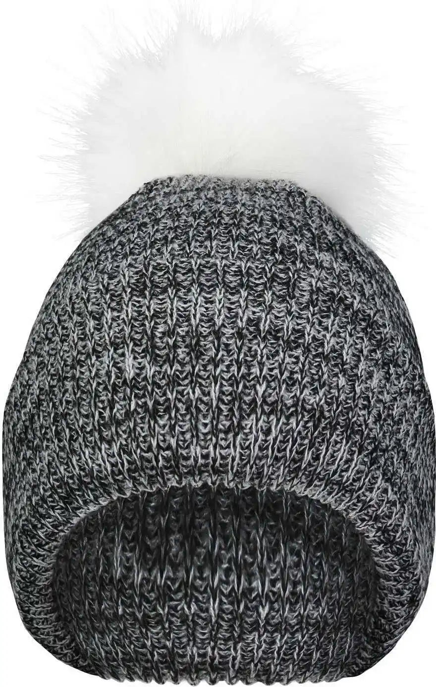 Pacific Headwear P604k Faux Fur Pom Beanie - Black White - 7’’ - 7 7/8’’