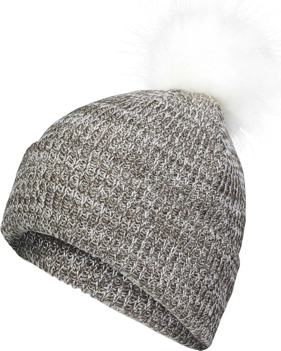 Pacific Headwear P604k Faux Fur Pom Beanie - Brown White - 7’’ - 7 7/8’’