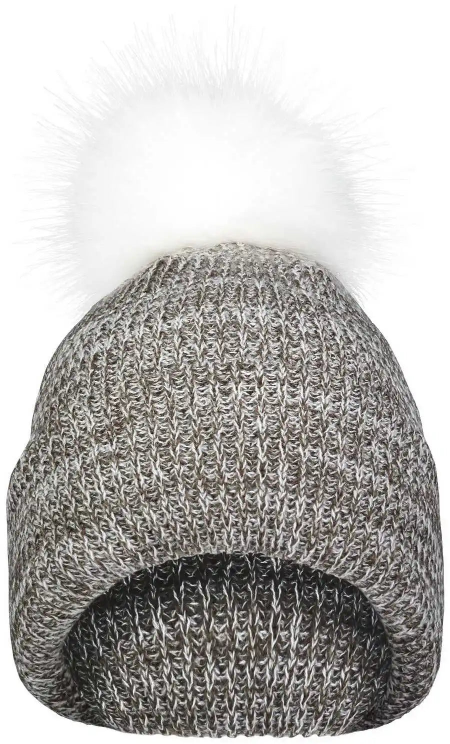 Pacific Headwear P604k Faux Fur Pom Beanie - Brown White - 7’’ - 7 7/8’’