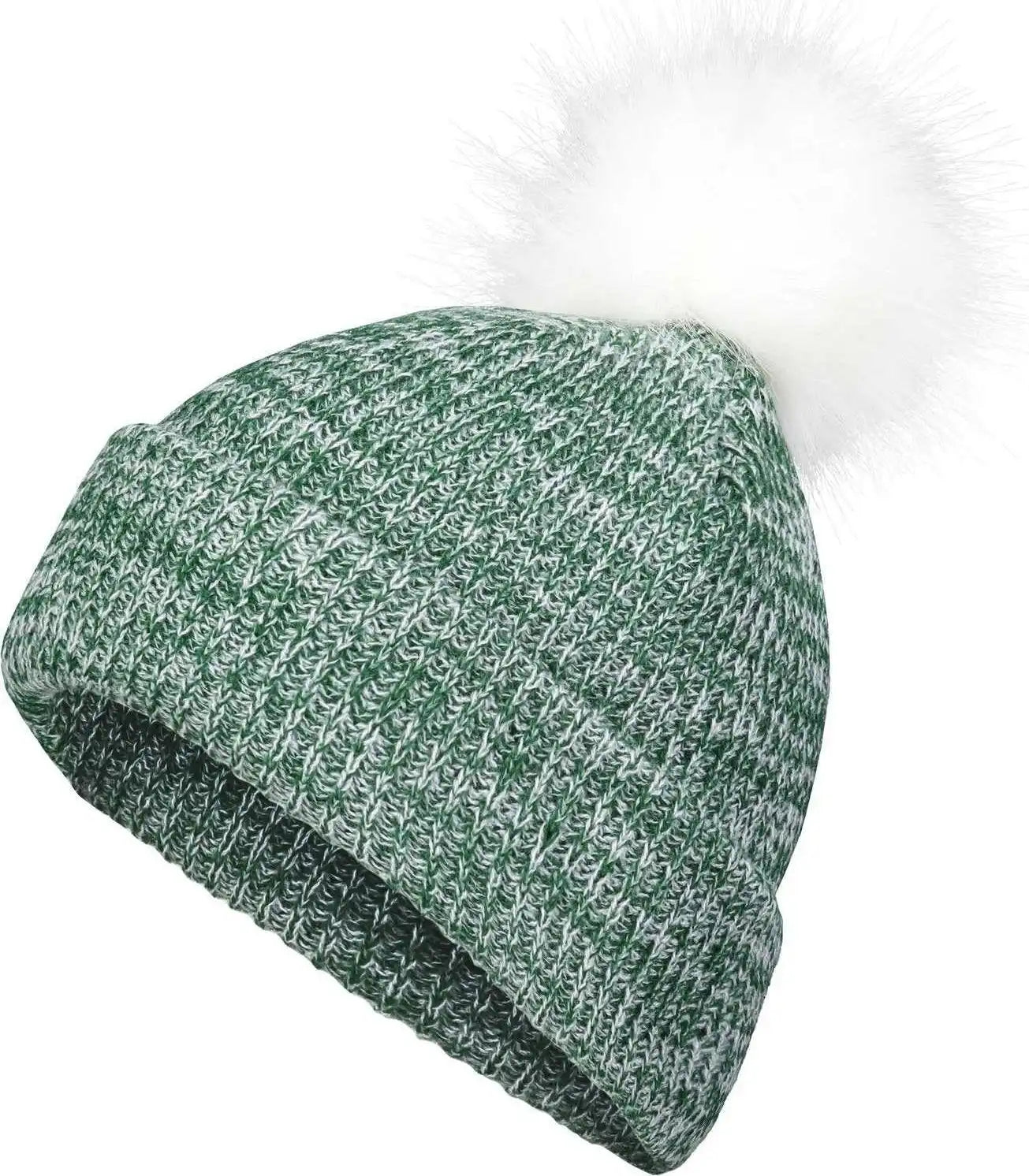 Pacific Headwear P604k Faux Fur Pom Beanie - Dark Green White - Forest / 7’’ - 7 7/8’’