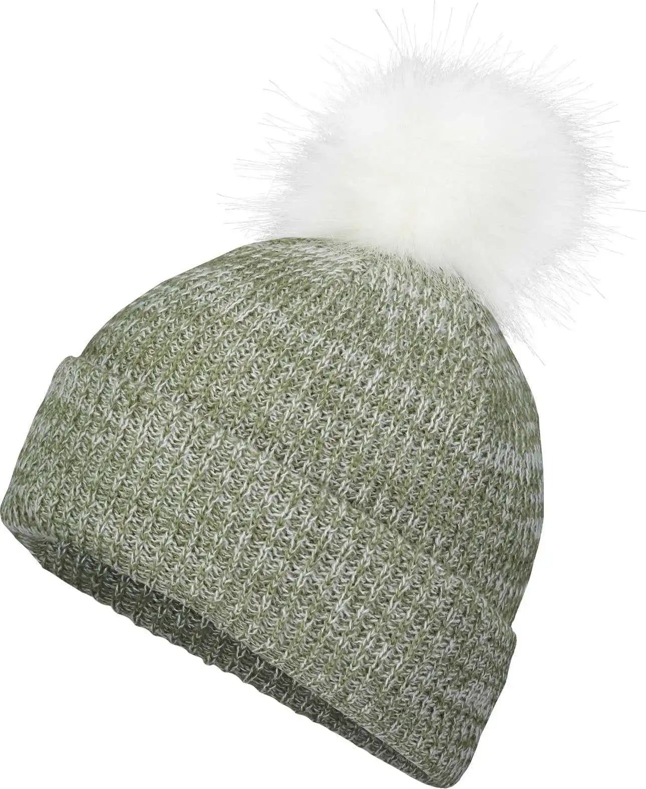 Pacific Headwear P604k Faux Fur Pom Beanie - Loden White - Dark Gray / 7’’ - 7 7/8’’