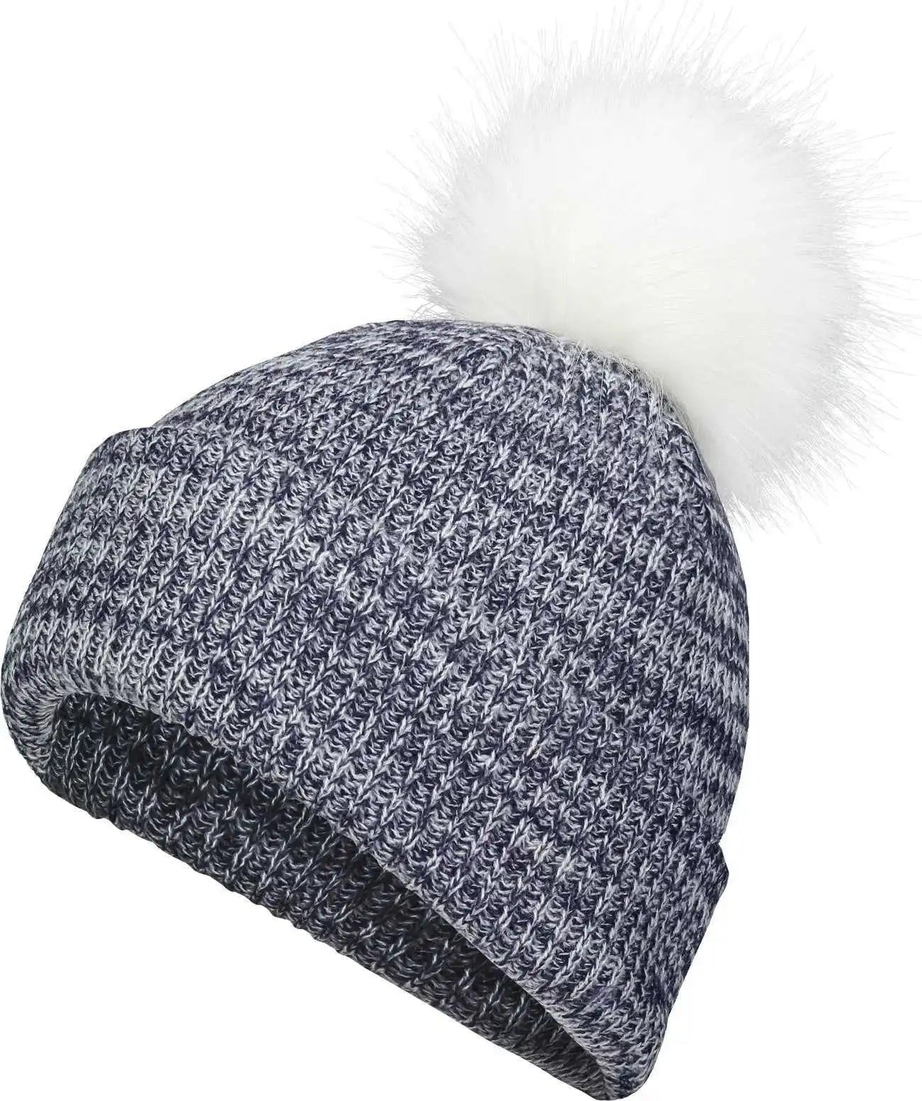 Pacific Headwear P604k Faux Fur Pom Beanie - Navy White - 7’’ - 7 7/8’’