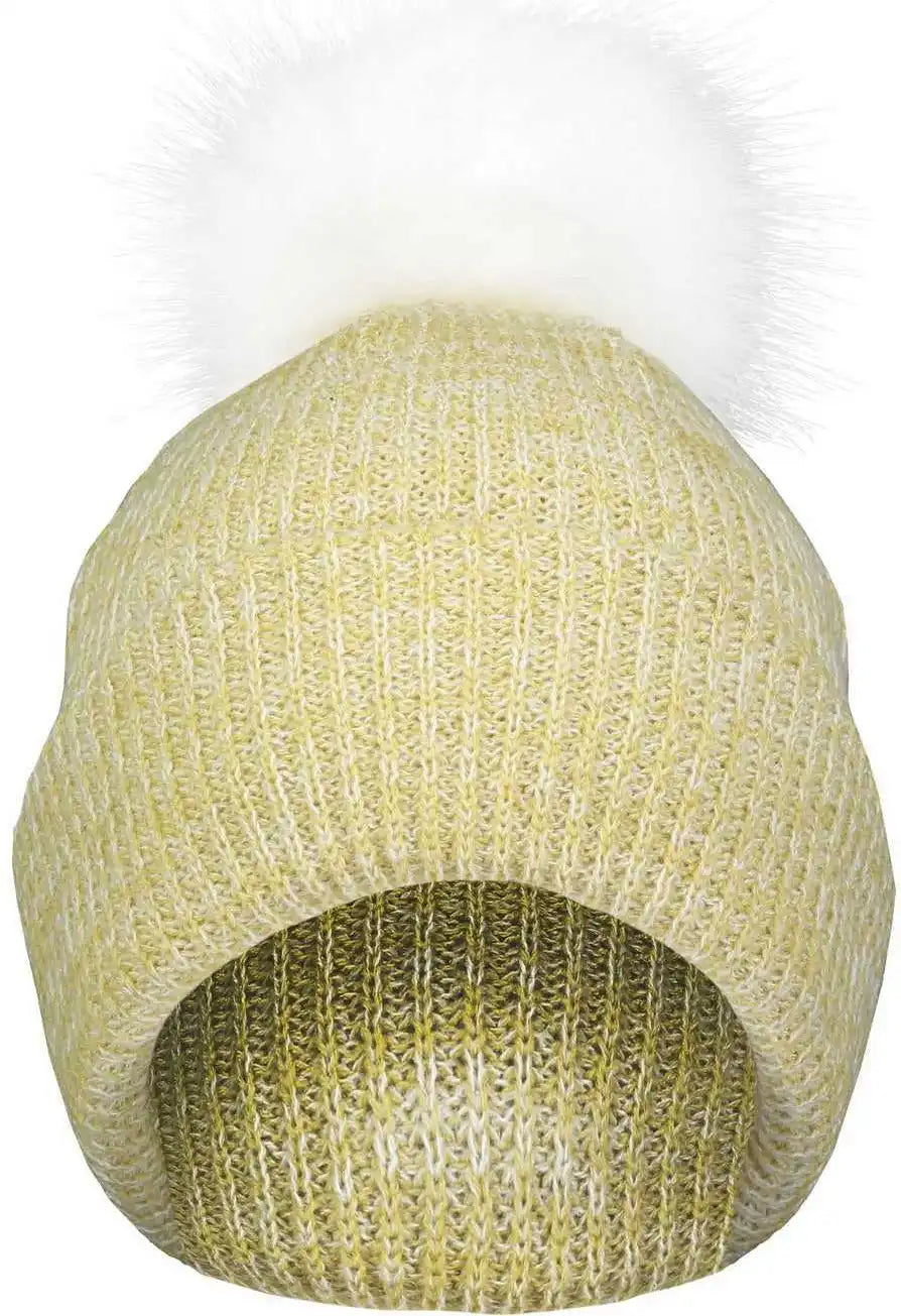 Pacific Headwear P604k Faux Fur Pom Beanie - Vegas Gold White - 7’’ - 7 7/8’’