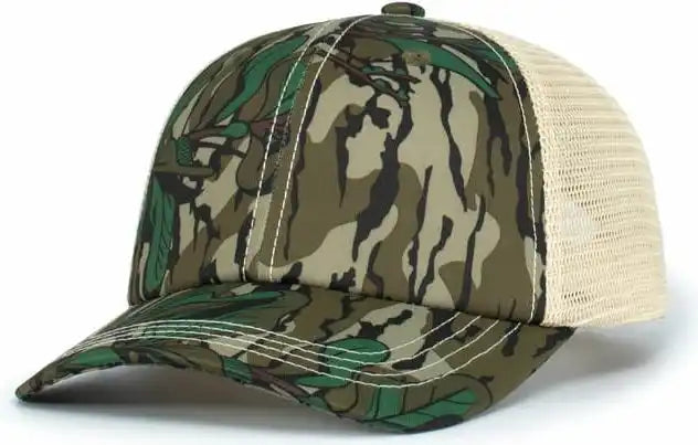 Pacific Headwear P640 Vintage Mossy Oak Trucker Cap - Greenleaf Tan - Ivory / 7’’ - 7 7/8’’
