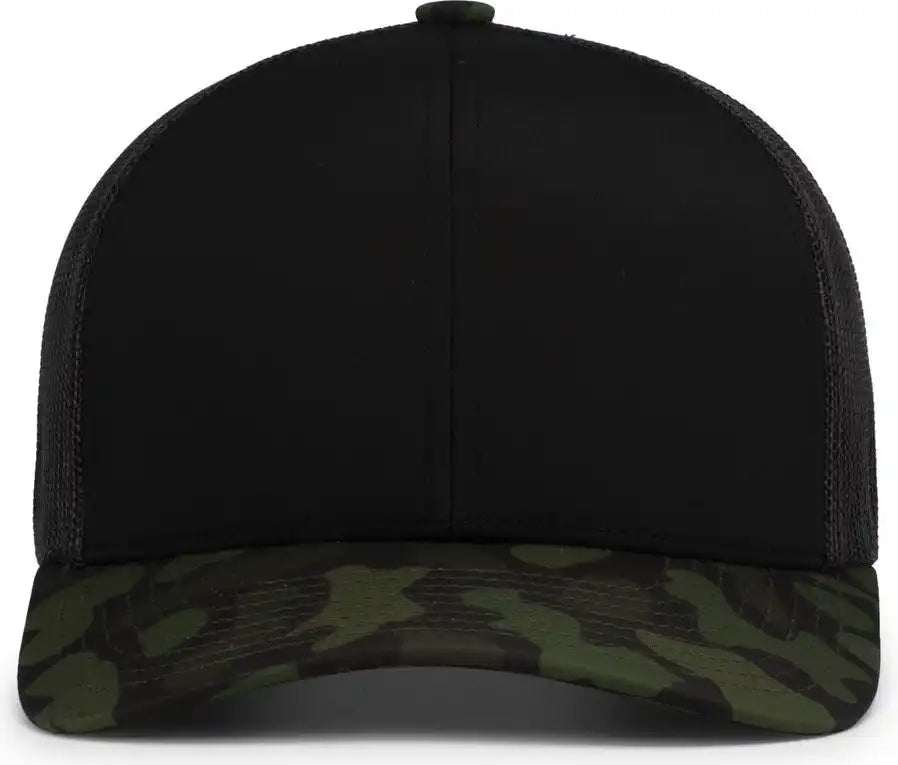 Pacific Headwear P686 Duck Camo Trucker Snapback Cap - Black Lt Charcoal Woodland - 7’’ - 7 7/8’’