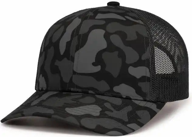 Pacific Headwear P686 Duck Camo Trucker Snapback Cap - Blackout Lt Charcoal - 7’’ - 7 7/8’’