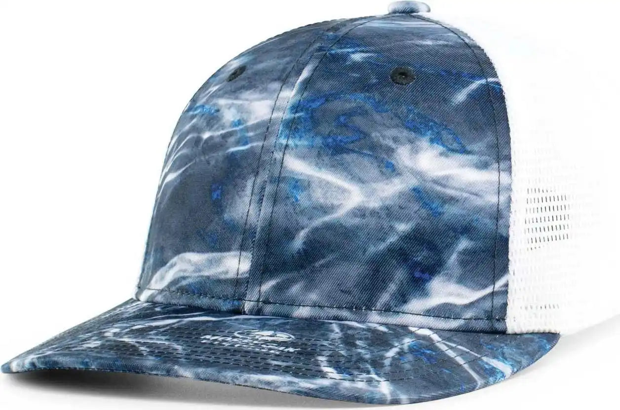 Pacific Headwear P691 Mossy Oak Low Profile Trucker Pacflex Cap - Elements Agua Blackfin White - 6 7/8’’ 7 3/8’’