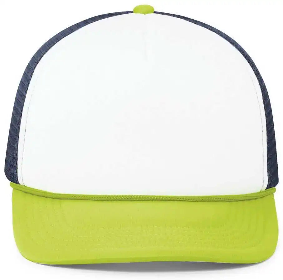 Pacific Headwear P782 Foamie Fresh Trucker Cap - White Navy Chartruese - Green / 7’’ - 7 7/8’’