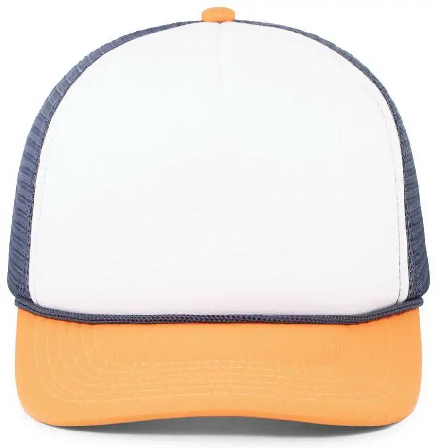 Pacific Headwear P782 Foamie Fresh Trucker Cap - White Navy Orange - 7’’ - 7 7/8’’