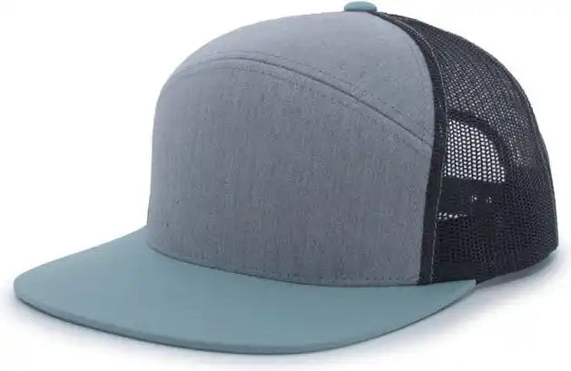Pacific Headwear P787 6-panel Arch Trucker Snapback Cap - Heather Grey Smoke Blue - 7’’ - 7 7/8’’