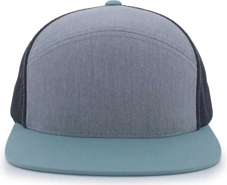 Pacific Headwear P787 6-panel Arch Trucker Snapback Cap - Heather Grey Smoke Blue - 7’’ - 7 7/8’’