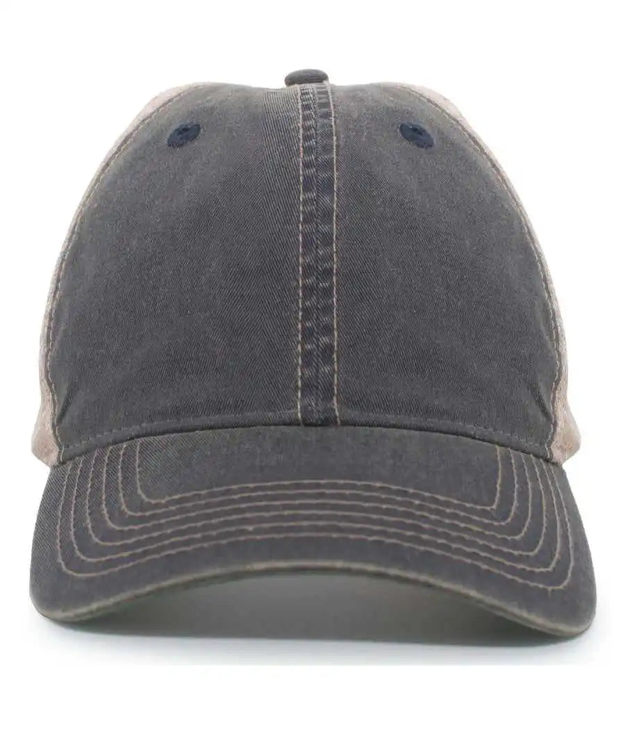 Pacific Headwear V37 Vintage Dirty Trucker Snapback Cap - Navy Tan - 7’’ - 7 7/8’’