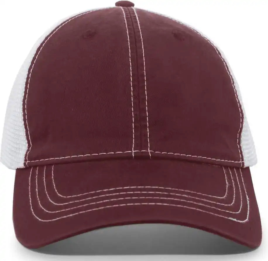 Pacific Headwear V67 Vintage Trucker Mesh Snapback Cap - Maroon White - 7’’ - 7 7/8’’