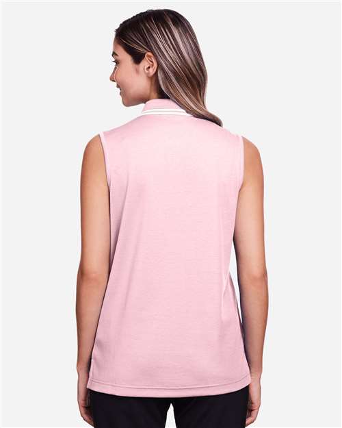 Pink/ White Women's CrownLux Performance® Plaited Tipped Sleeveless Polo - DG20SW