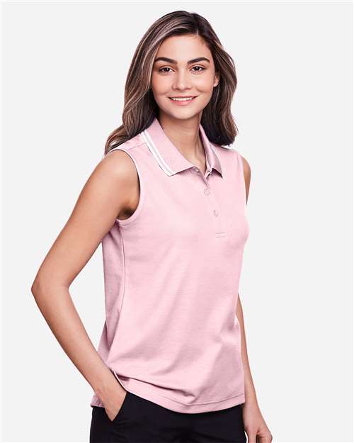 Pink/ White Women's CrownLux Performance® Plaited Tipped Sleeveless Polo - DG20SW