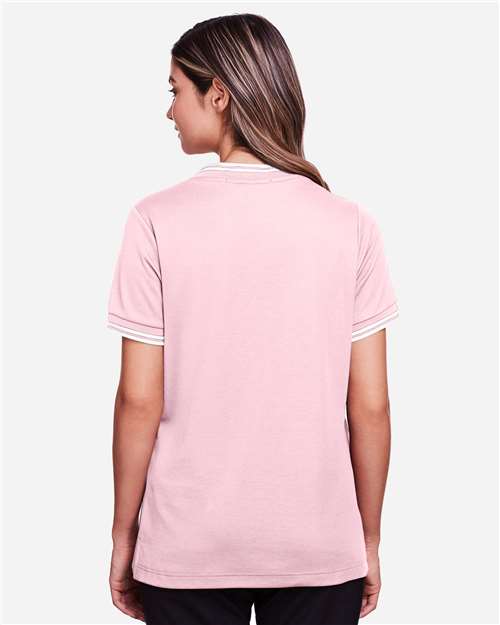 Pink/ White Women's CrownLux Performance® Plaited Tipped V-Neck Shirt - DG20CW
