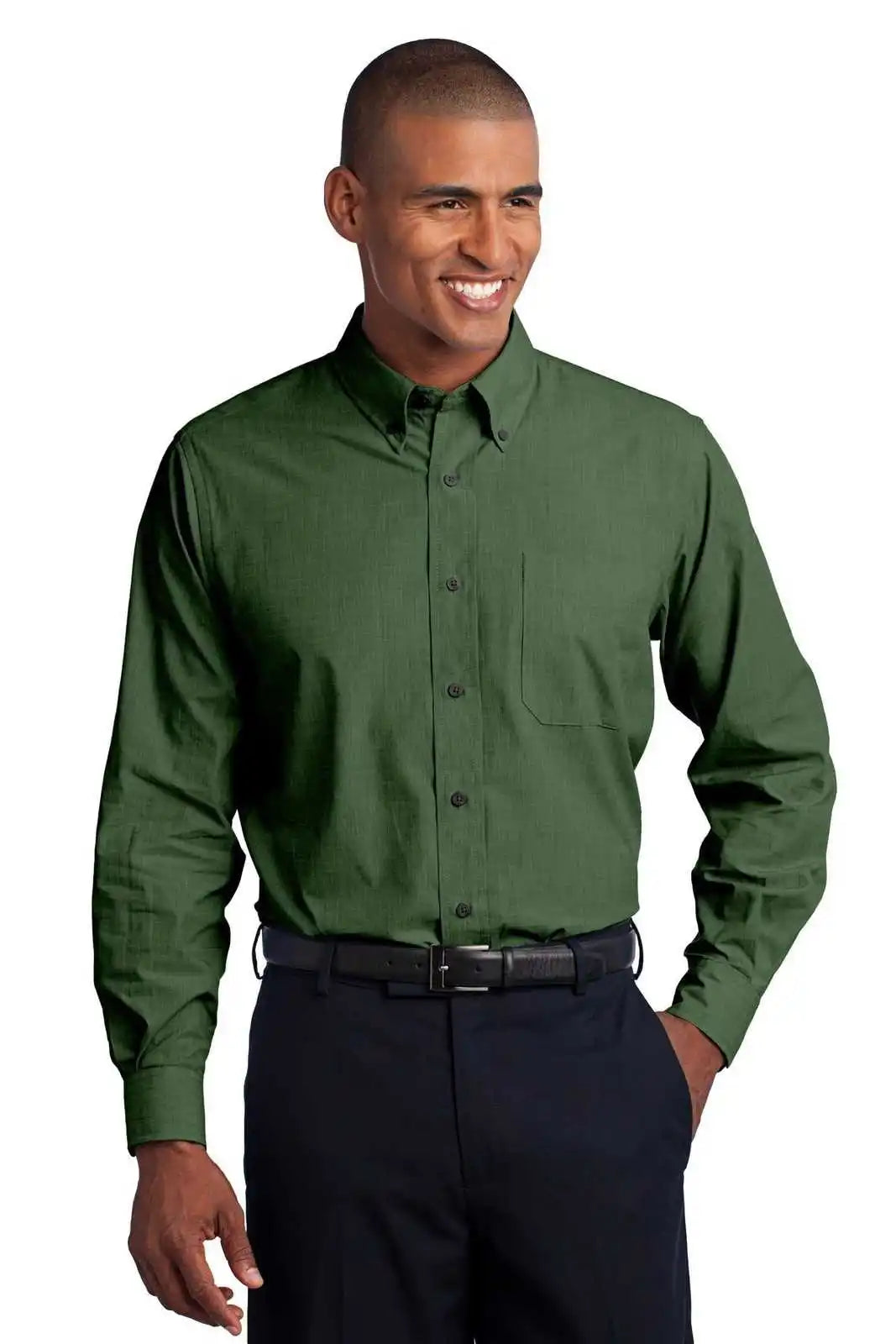 Port Authority S640 Crosshatch Easy Care Shirt Dark Cactus Green