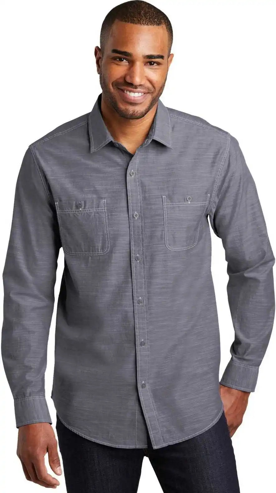 Port Authority W380 Slub Chambray Shirt - True Navy