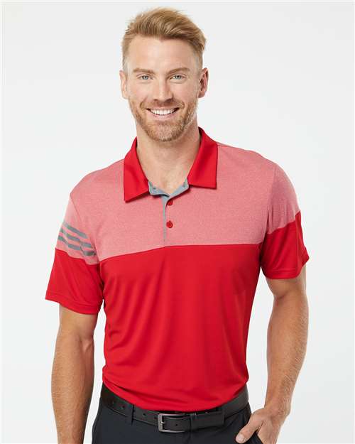 Power Red Heathered 3-Stripes Colorblocked Polo - A213