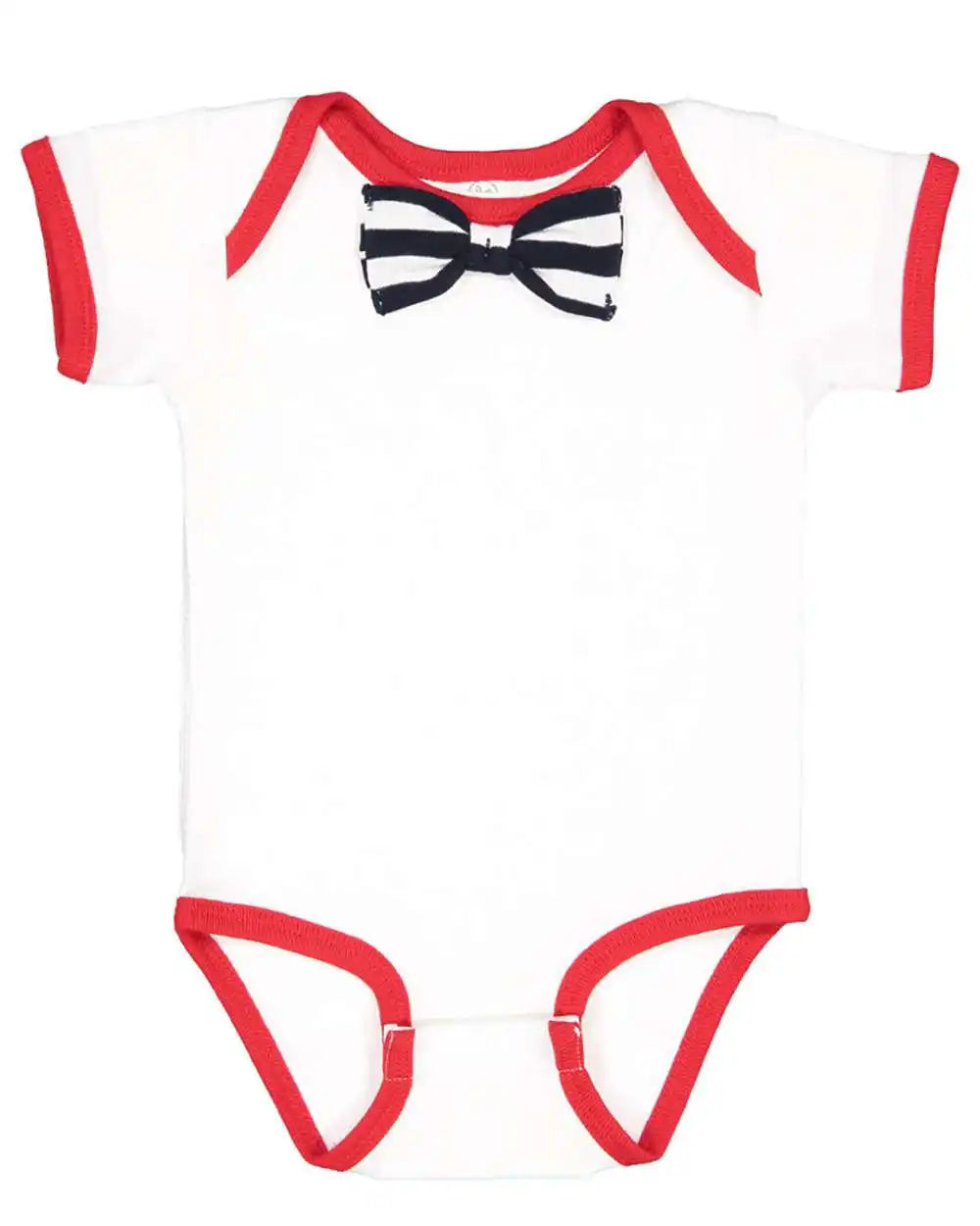 Rabbit Skins 4407 Baby Rib Infant Bow Tie Bodysuit - White Red Navy-white Stripe - White/ Red/ / Nb