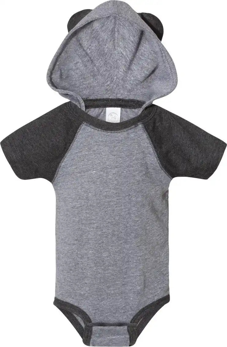 Rabbit Skins 4417 Fine Jersey Infant Short Sleeve Raglan Bodysuit with Hood & Ears - Granite Heather Vintage Smoke