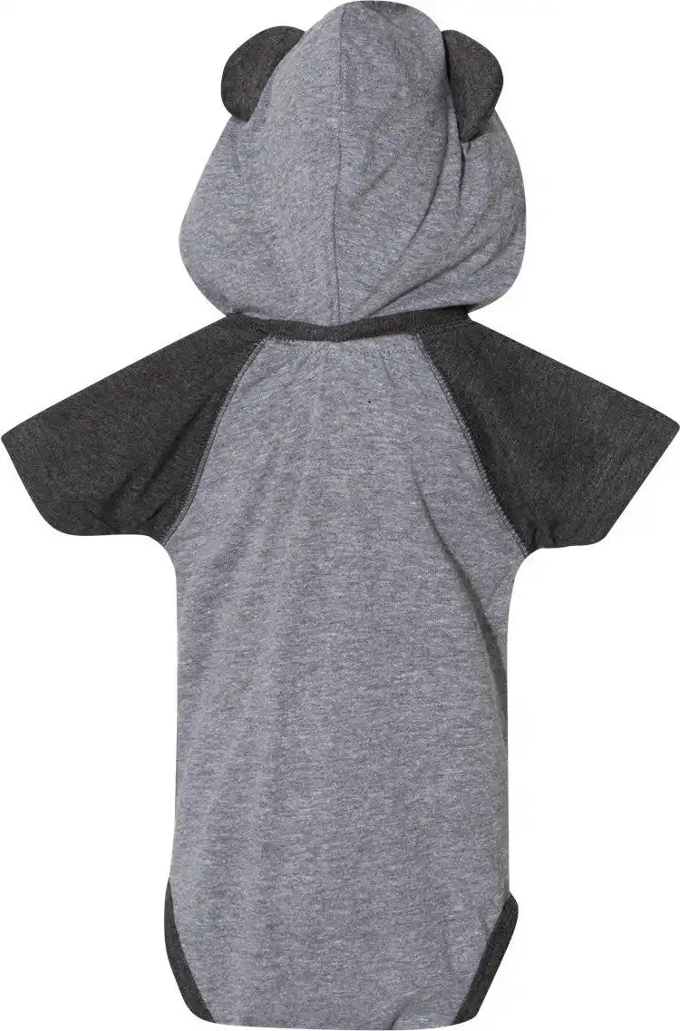 Rabbit Skins 4417 Fine Jersey Infant Short Sleeve Raglan Bodysuit with Hood & Ears - Granite Heather Vintage Smoke