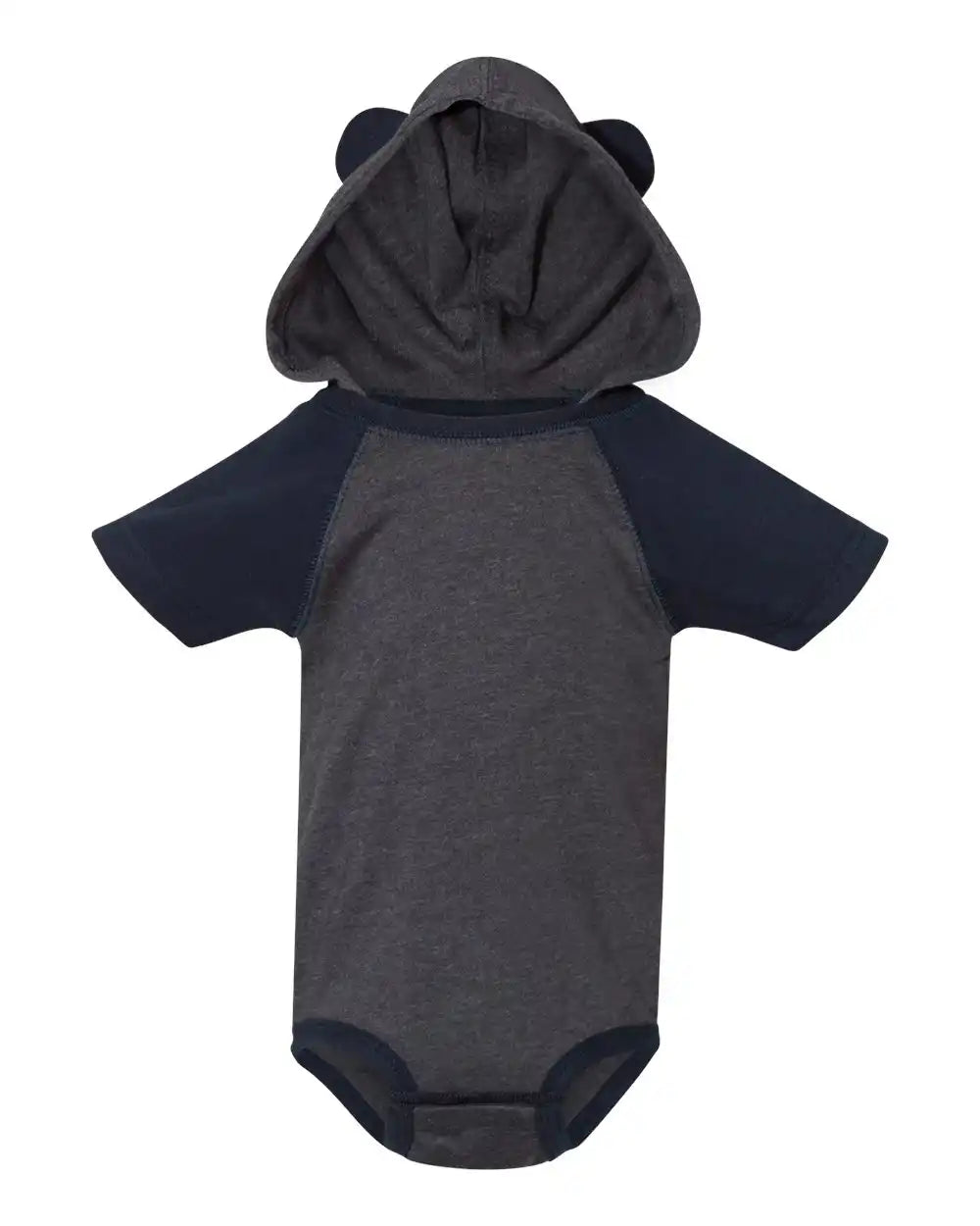 Rabbit Skins 4417 Fine Jersey Infant Short Sleeve Raglan Bodysuit with Hood & Ears - Vintage Navy - Navy/ / 6m