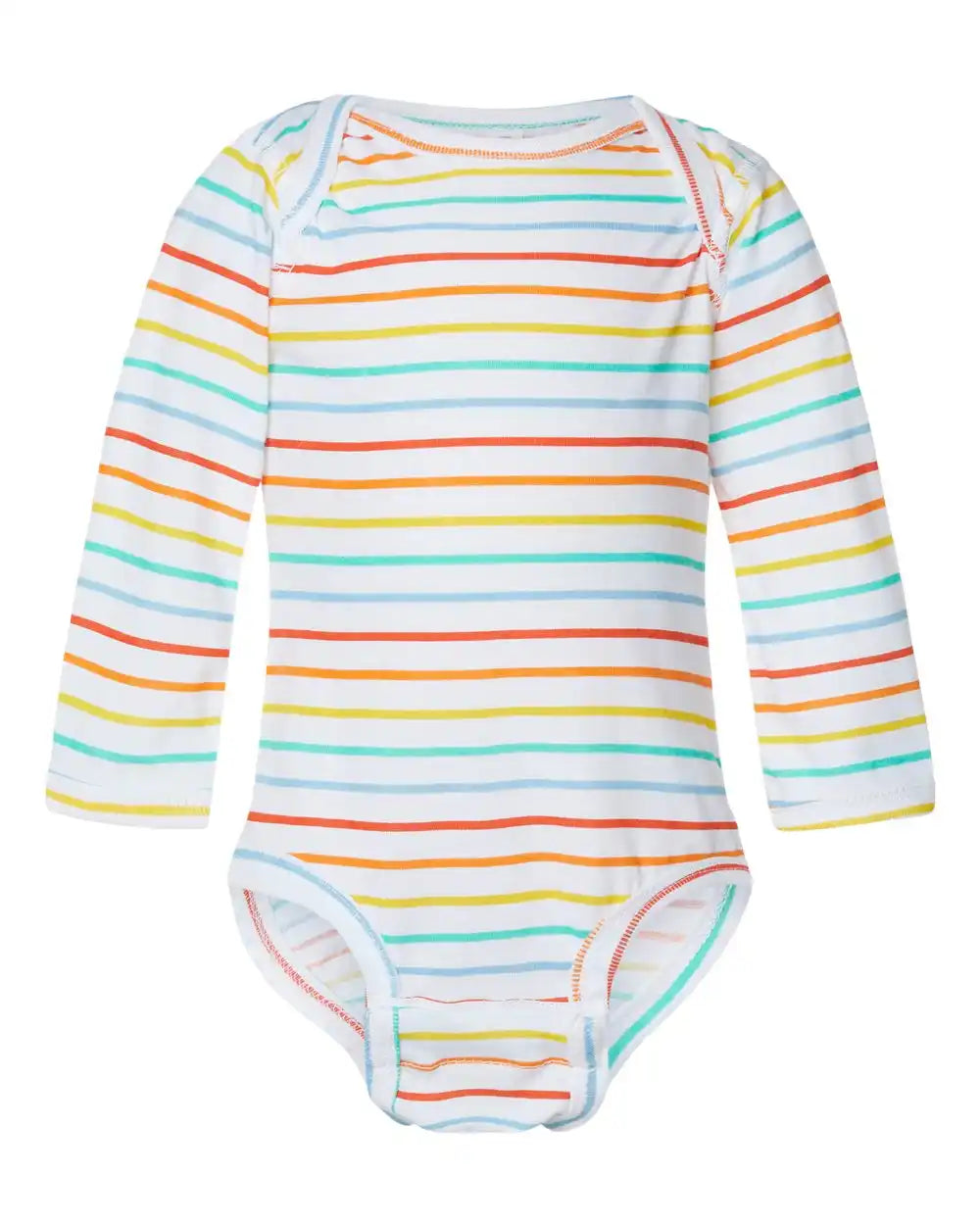 Rabbit Skins 4421l Infant Fine Jersey Long Sleeve Bodysuit - 4421 - Rainbow Stripe - Nb