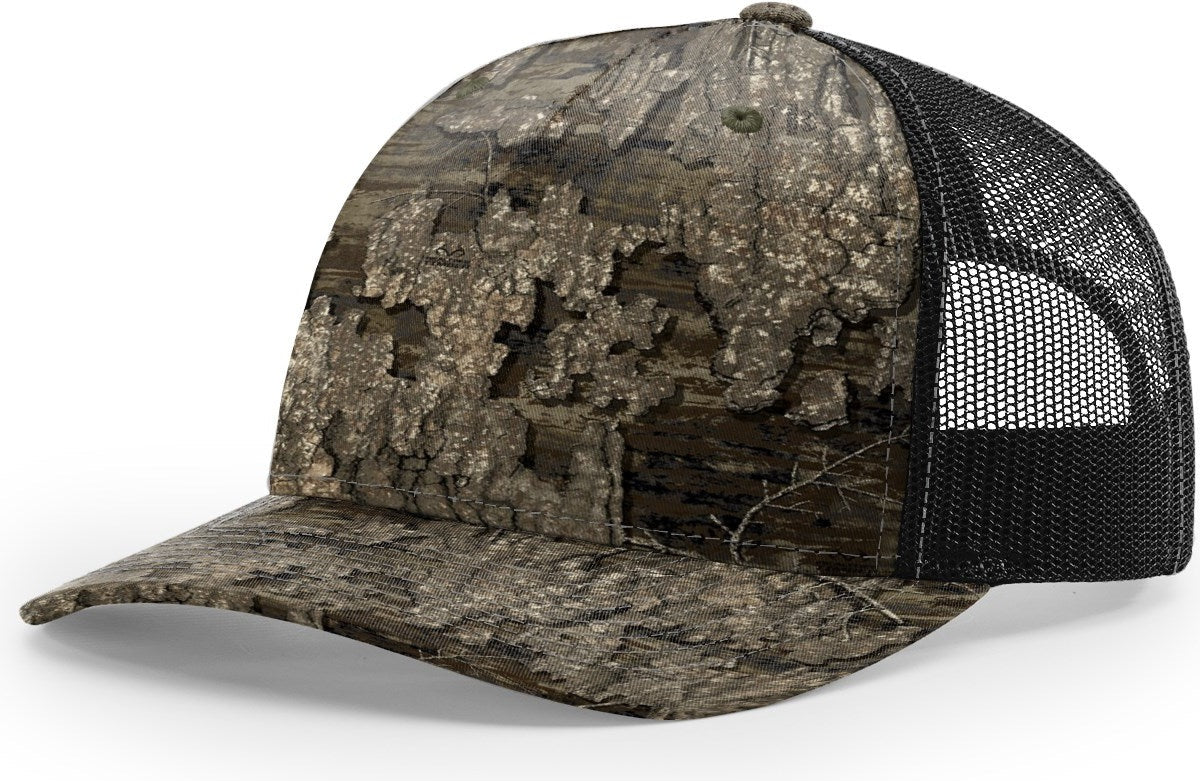 Realtree Timber/Black Printed Five Panel Trucker