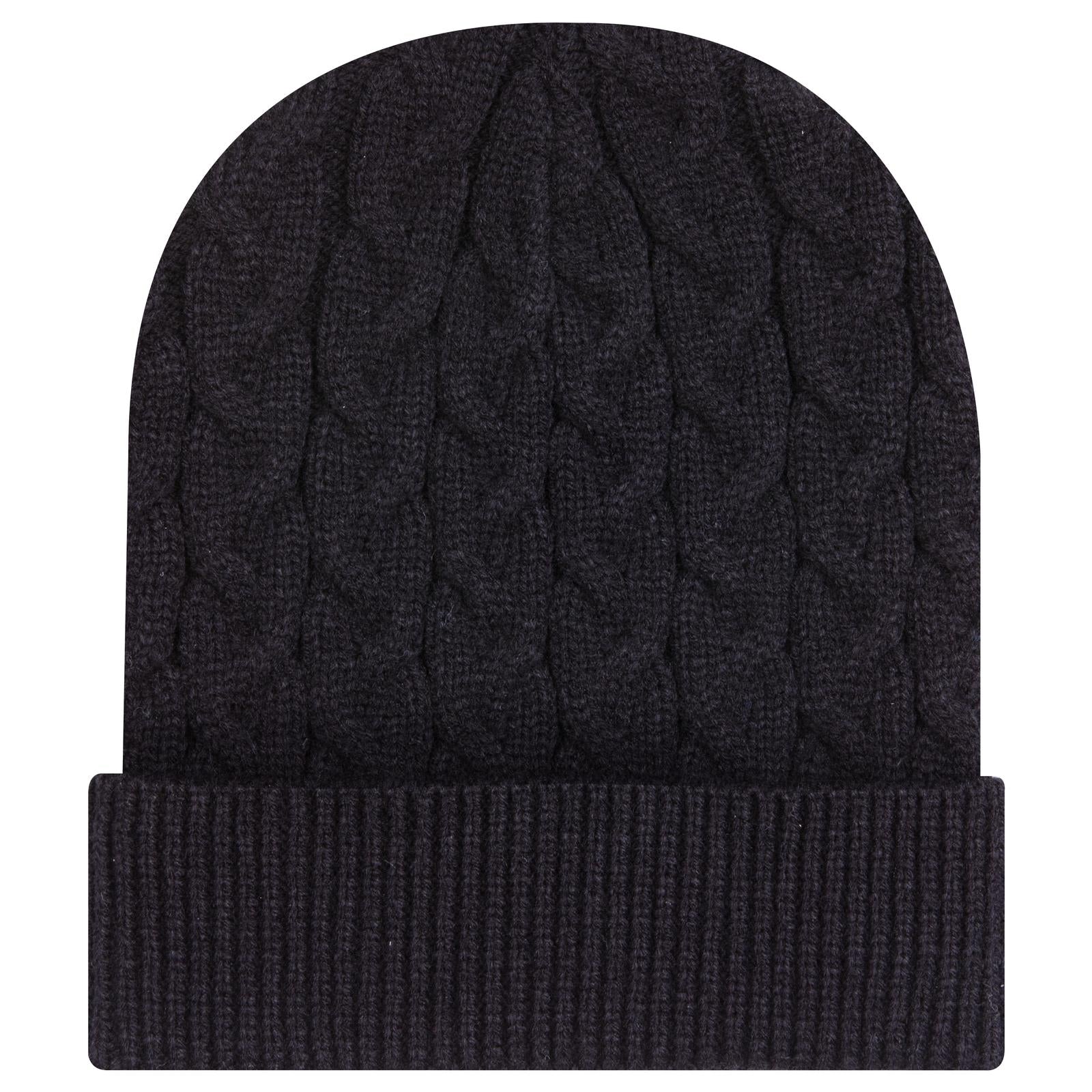 Front View of 003 - Black OTTO CAP 12" Cable Knit Beanie w/ Rib Knit Cuff