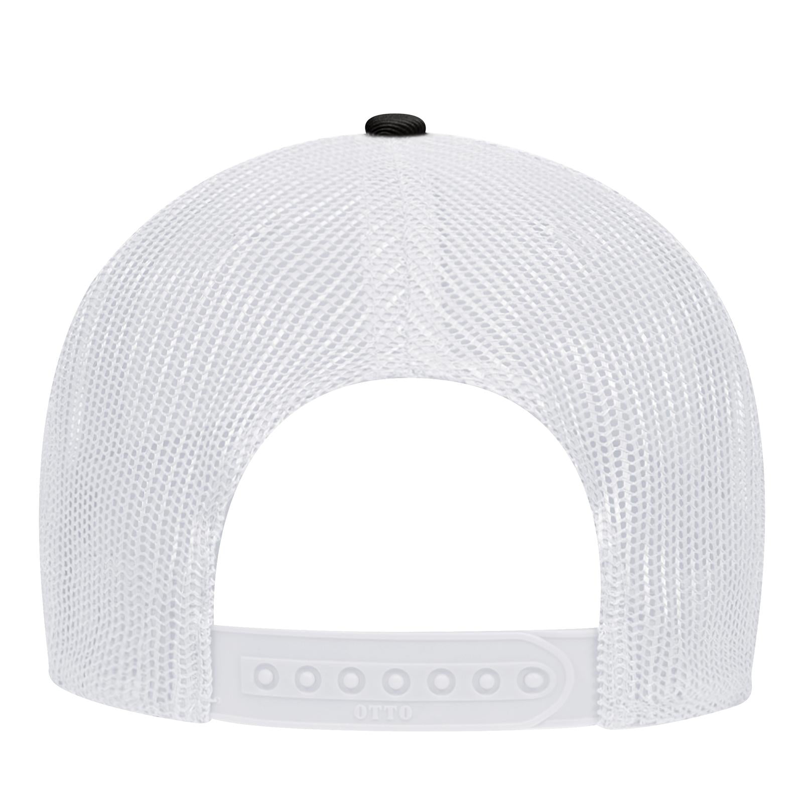 Rear View of 030316 - Blk/Blk/Wht OTTO CAP 6 Panel Low Profile Mesh Back Trucker Hat