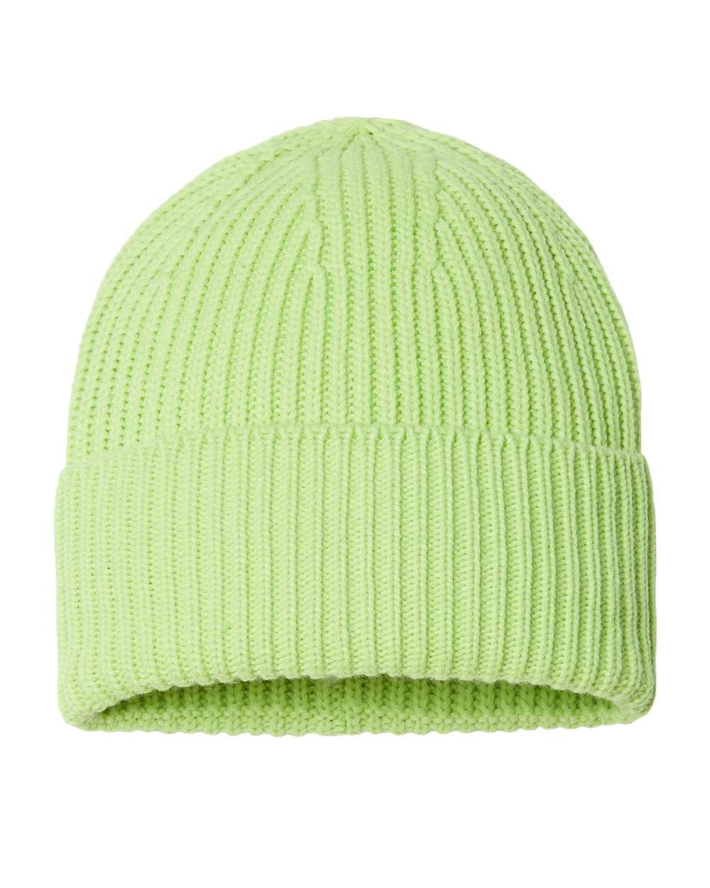 Rear View of Acid Green Sustainable Chunky Rib Cuffed Beanie - OAK