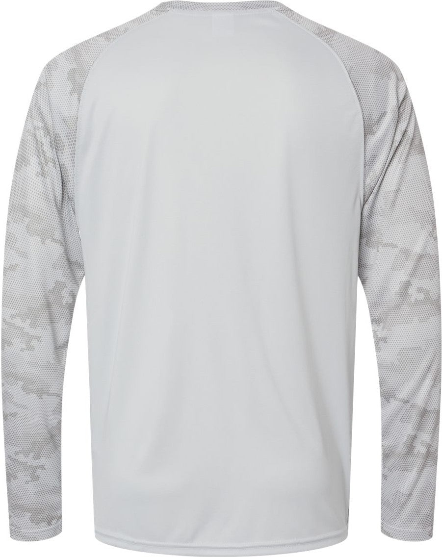 Front View of Aluminum Cayman Performance Camo Colorblocked Long Sleeve T-Shirt - 216