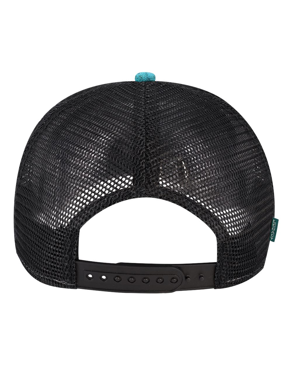 Rear View of Aqua Aztec/ Black Five-Panel Trucker Cap - ROADIE