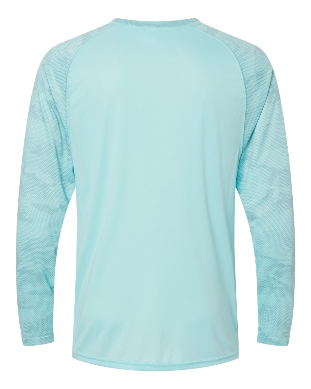 Front View of Aqua Blue Cayman Performance Camo Colorblocked Long Sleeve T-Shirt - 216