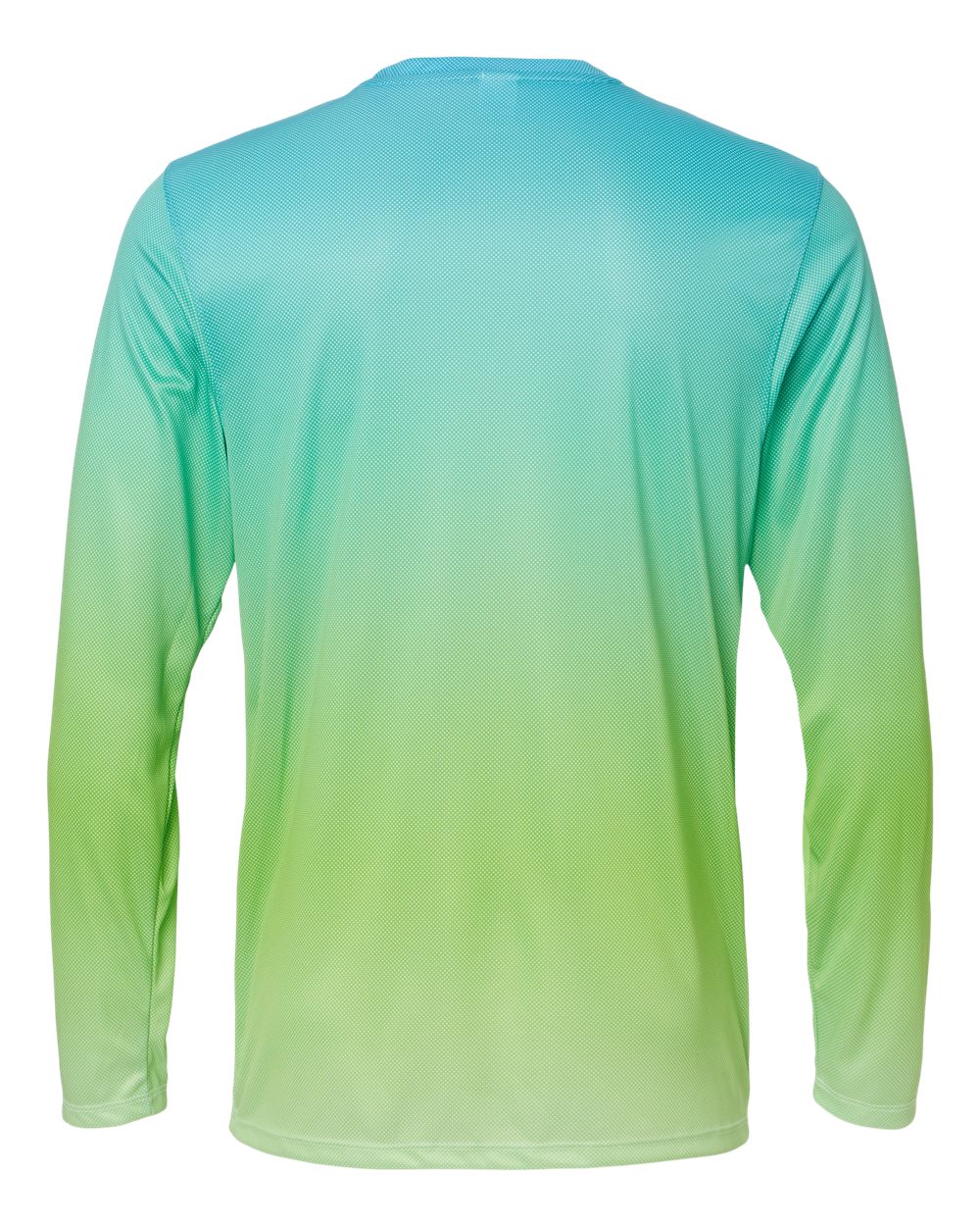 Rear View of Aqua Blue/ Light Lime Barbados Performance Pin Dot Long Sleeve T-Shirt - 225