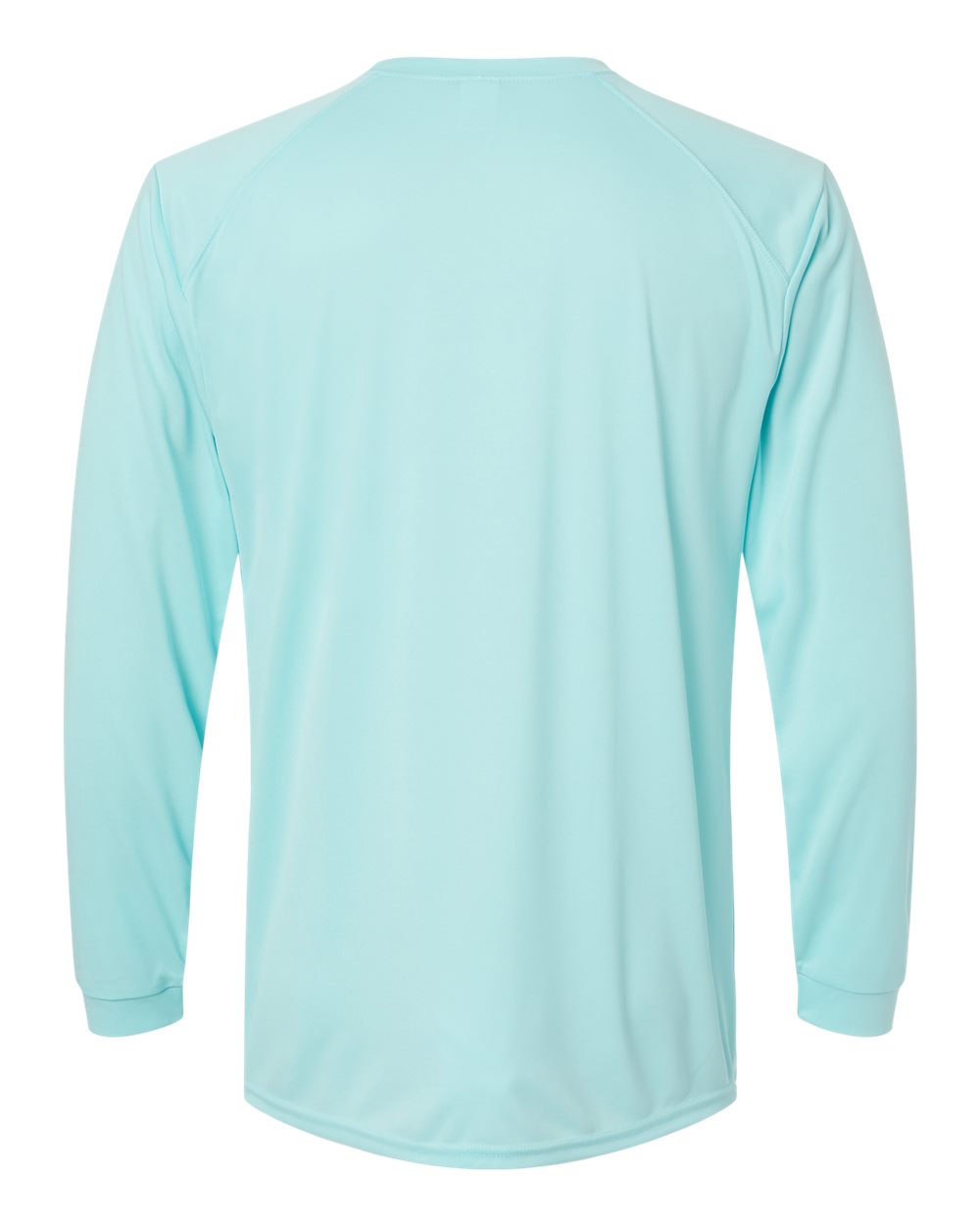 Rear View of Aqua Blue Long Islander Performance Long Sleeve T-Shirt - 210