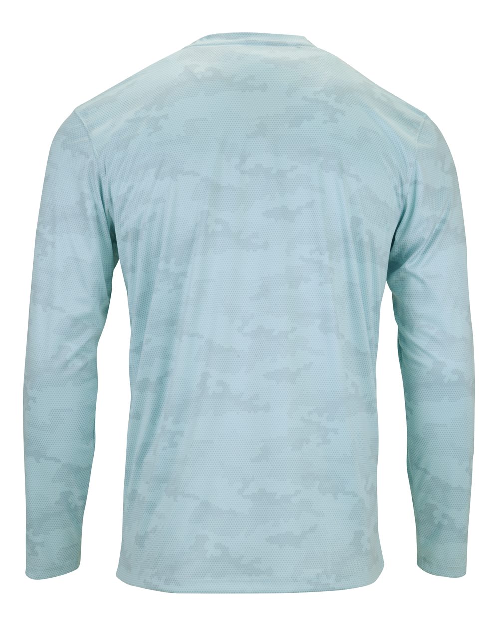 Rear View of Aqua Blue Pompano Performance Camo Long Sleeve T-Shirt - 217