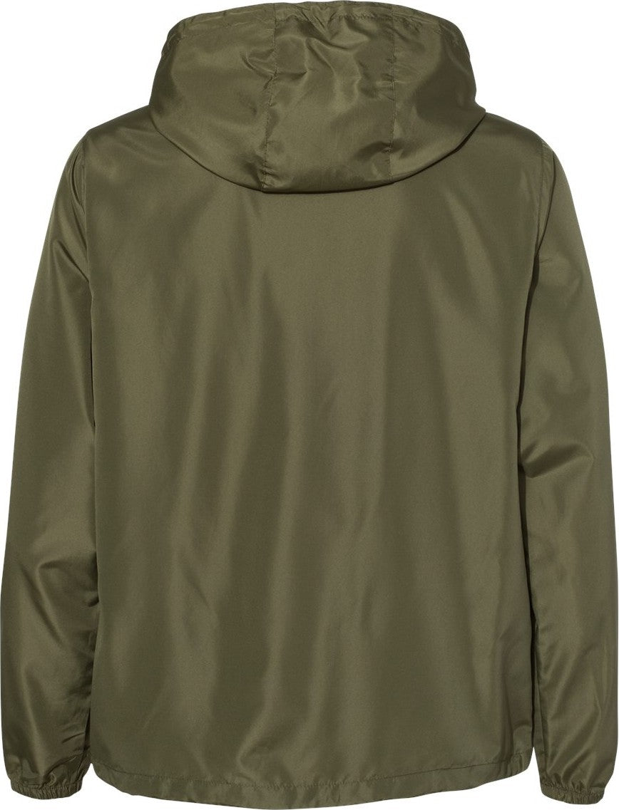 Rear View of Army/ Black Zipper Lightweight Quarter-Zip Windbreaker Pullover Jacket - EXP54LWP