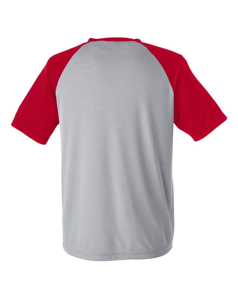 Rear View of Athletic Heather/ Sport Red Unisex Zone Colorblock Raglan T-Shirt - TT62