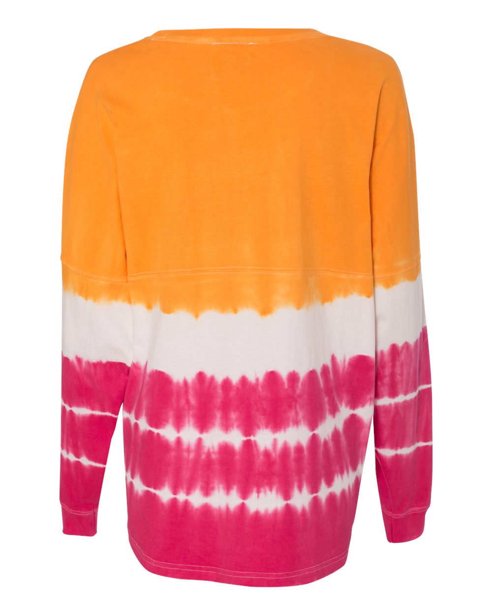 Rear View of Atomic Orange/ Cosmic Pink Tie-Dye Game Day Jersey Long Sleeve T-Shirt - 8229
