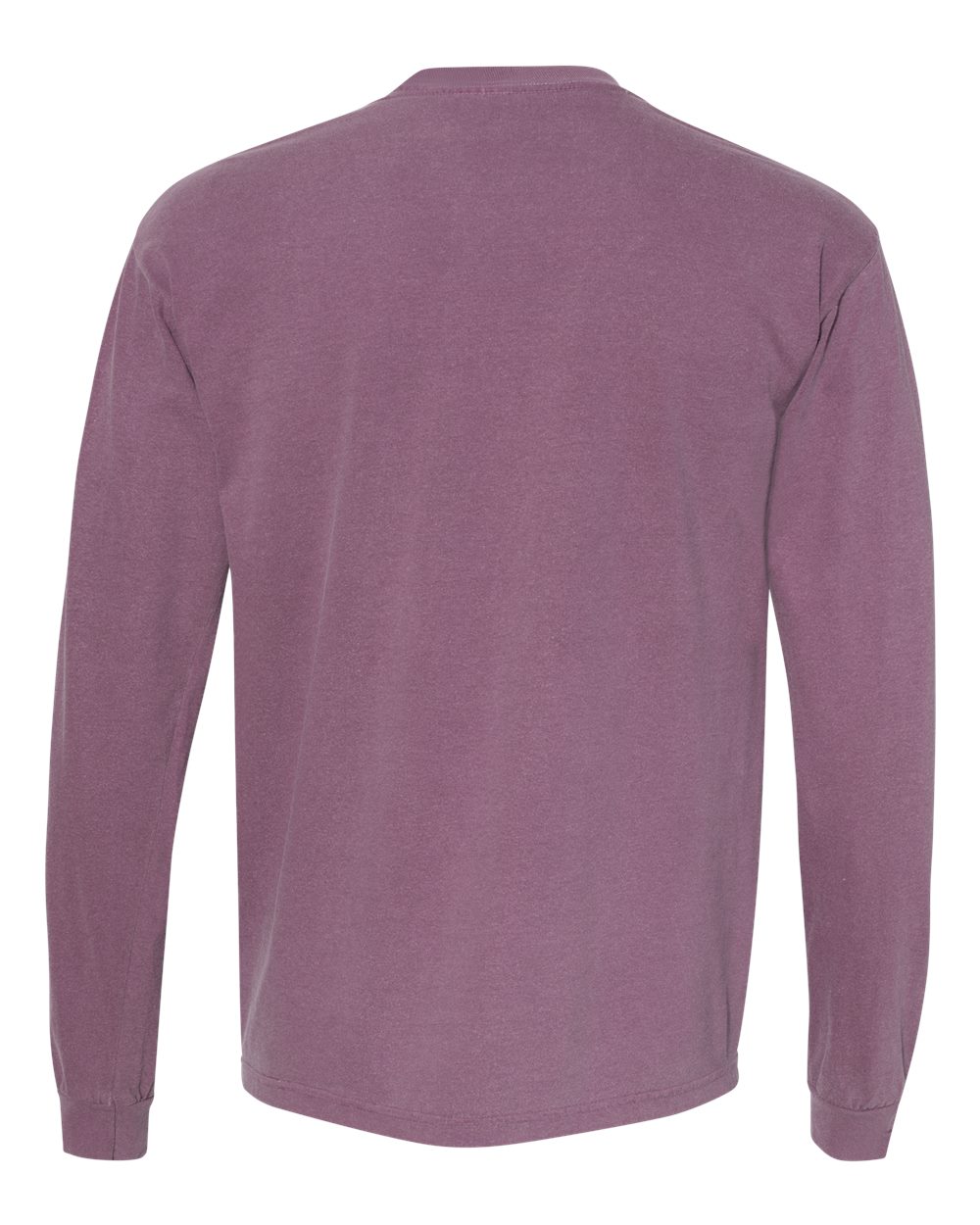 Rear View of Berry Garment-Dyed Heavyweight Long Sleeve Pocket T-Shirt - 4410