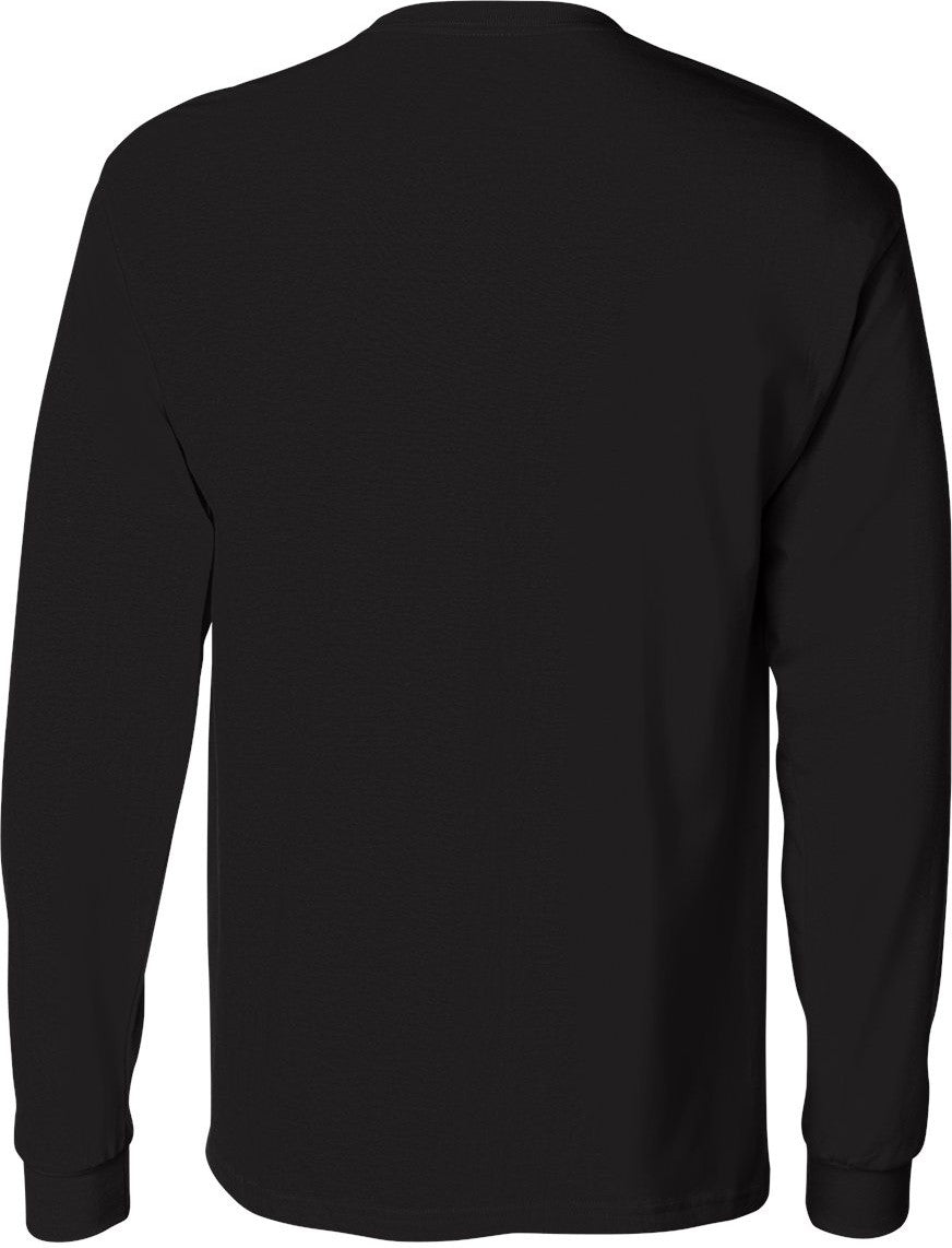 Rear View of Black Authentic Long Sleeve Pocket T-Shirt - 5596