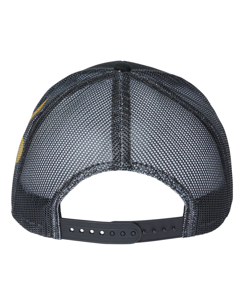 Rear View of Black/ Black/ Fleur De Lis Printed Mesh Trucker Cap - S700M