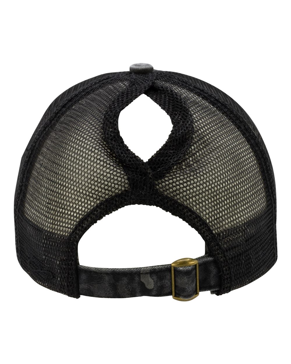 Rear View of Black/ Black Leopard/ Black Women's Printed Bill with Mesh Back Cap - JANET