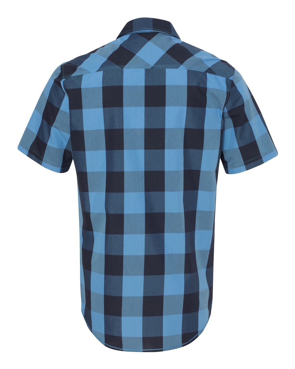Rear View of Black/ Blue Buffalo Plaid Short Sleeve Shirt - 9203