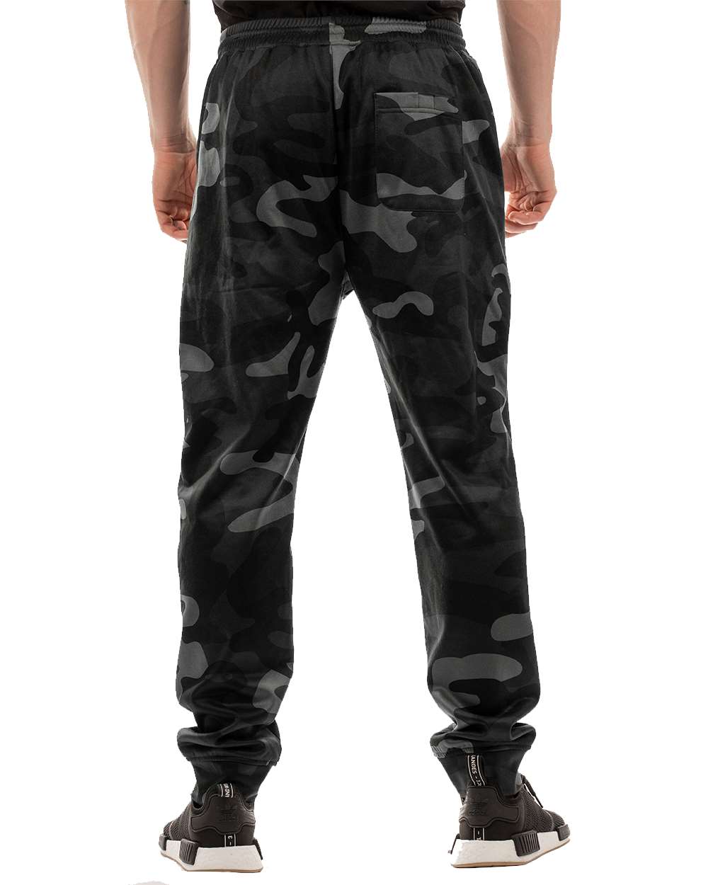 Rear View of Black Camo Performance Fleece Joggers - 8801