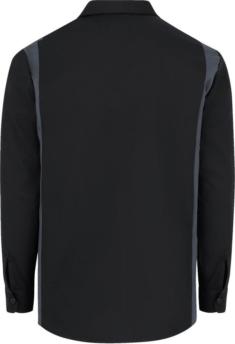 Rear View of Black/ Dark Charcoal Industrial Colorblocked Long Sleeve Shirt - 5524
