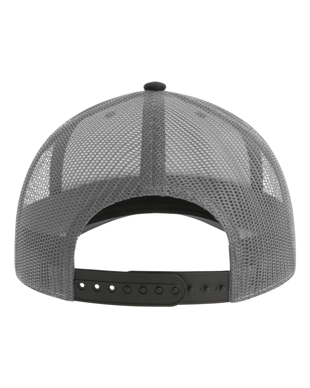 Rear View of Black/ Dark Grey Sustainable Trucker Cap - BRYCE